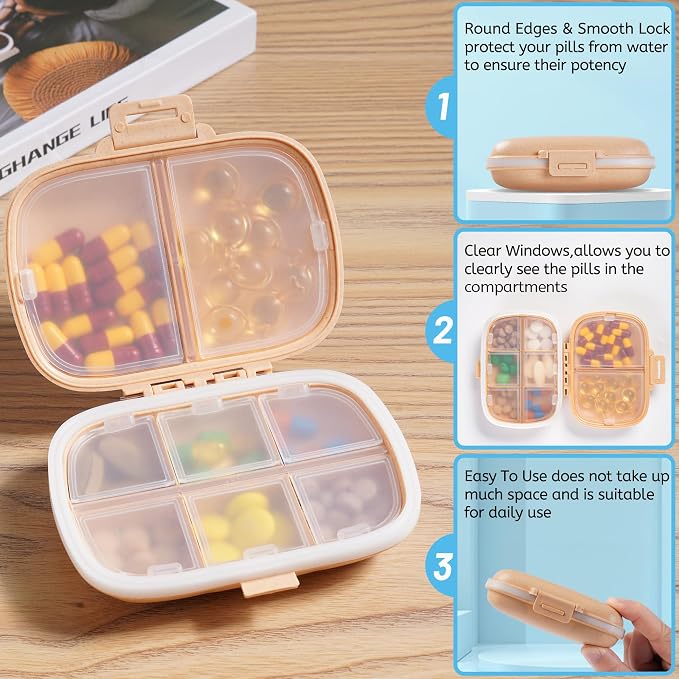 4 Pack Pill Organizer - Travel Pill Box with Label, 8 Compartment Daily Pill Case for Pocket Purse, Medicine Case, Waterproof Portable Pill Supplement Case, Travel Pill Container to Hold Vitamin