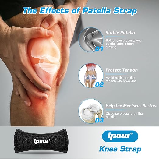 IPOW Patella Tendon Knee Strap 2 Pack Knee Pain Relief & Patella Stabilizer Knee Strap, Patellar Tendon Support Strap, Knee Brace for Running, Hiking, Soccer, Basketball, Jumpers Knee, Tennis, Volleyball & Squats