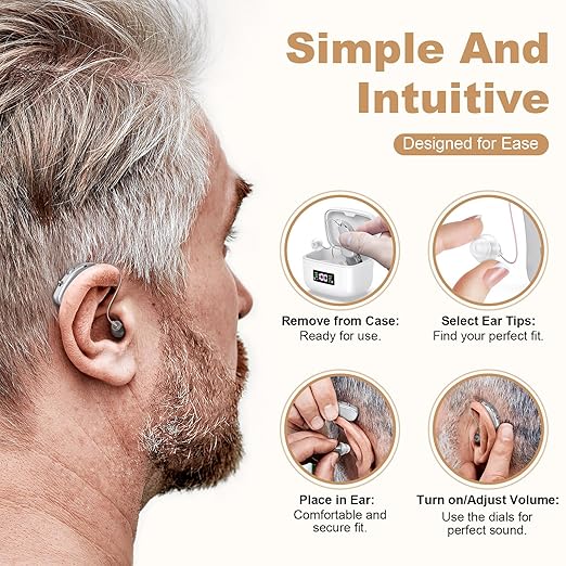 Hearing Aid for the Elderly-Easy to Operate-One Touch Adjustment-Built-in Noise Reduction-Rechargeable Hearing Aids (Silver)
