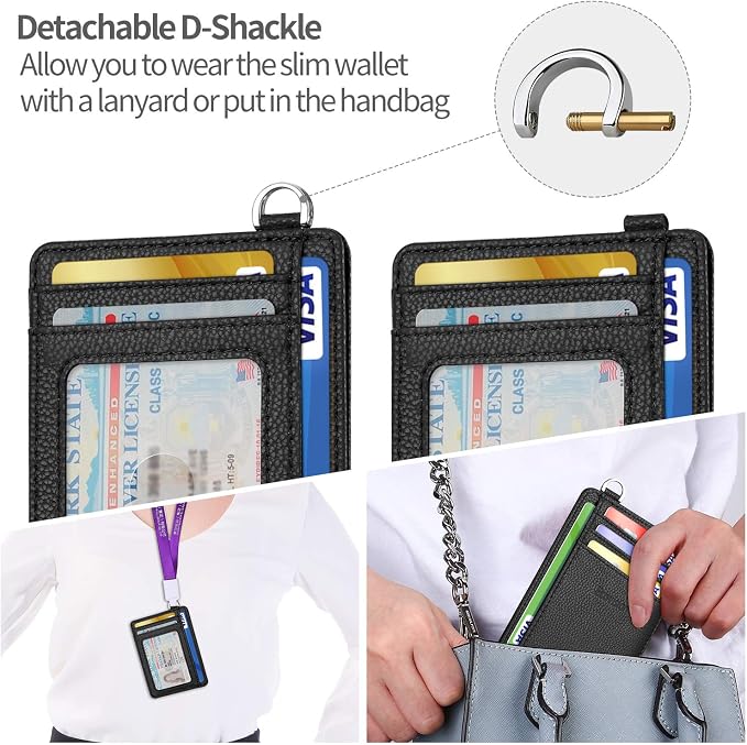 Slim Minimalist Front Pocket Wallet, RFID Blocking Credit Card Holder Wallet with Detachable D-Shackle for Men Women