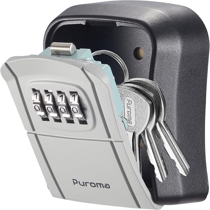 Puroma Key Lock Box Combo Wall-Mounted Storage Safe Lockbox Home Office | Outside, Portable, Wall Mount, Resettable, Combination, Weatherproof, High-capacity, Hold 5 Keys, Contractor Guest Realtor