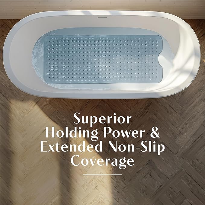SlipX Solutions Power Grip Bathtub Safety Mat | Precision Grip Technology for Longer, Stronger, & Softer Wet Surface Protection | Solid Gray 39"x16"