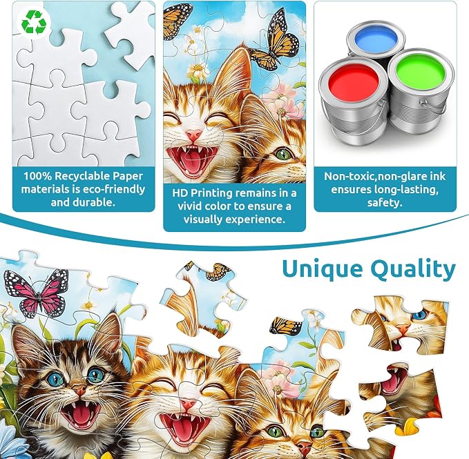 3 Packs 48 Large Piece Puzzle for Seniors,Dementia Alzheimer's Products Activities for Elderly Adults,Alzheimer’s Puzzle Memory Cognitive Games Easy Jigsaw Puzzle Gifts（Cats）