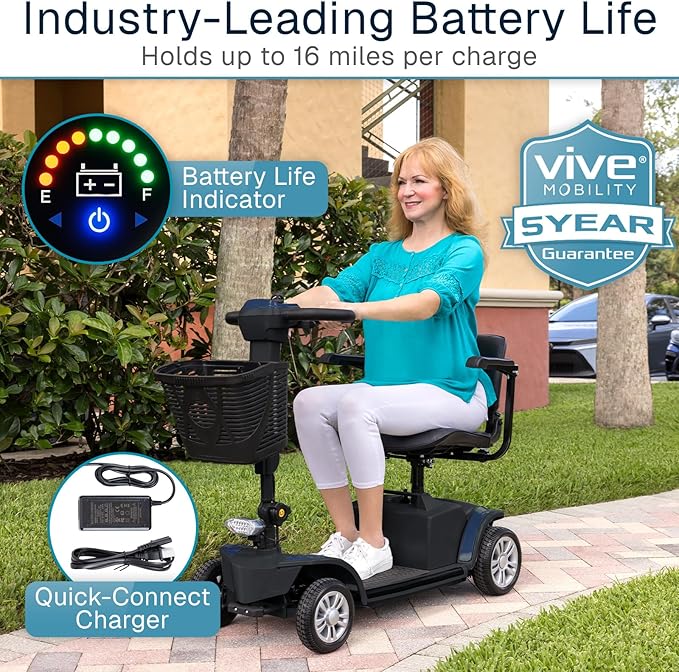 Vive Mobility Scooter for Seniors - 4 Wheel Electric Wheelchair Scooter for Adults, Elderly - Motorized Power Wheel Chair Mobility Aid - Motor Medical Device for Safe, Comfortable, Long-Range Travel
