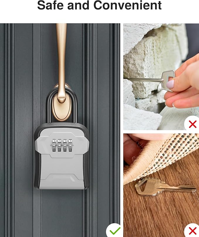 Puroma Lock Box, Key Lock Box Wall Mount & Portable Combination Lockbox with Resettable Code, Security Lockbox for Outside House Keys, Apartment Realtors Spare Keys Storage (4 Pack, Gray)