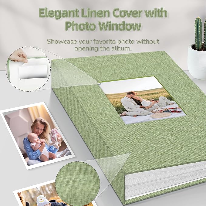 Popotop Photo Album 4x6-300 Photos Linen Cover Photo Books with 300 Horizontal Pockets,Slip-in Picture Albums for Family Wedding Anniversary Baby Vacation Pictures