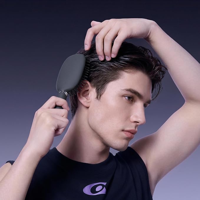 Hair Brush for Men, Detangling & Styling Hairbrush with Flex Cushion Base | Ball-Tipped Bristles, For Wet/Dry Use, Scalp Massage Function, Mens Detangler Brushes for Fine/Thin/Short/Thick Hair, Gray