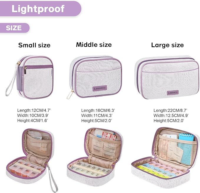 Weekly Travel Pill Organizer Pill Case for Purse with Removable 7 Day Pill Box Holder,Cute Medication Organizer Pill Container for Medicine, Vitamin, Fish Oils,Supplement (Purple, Small)