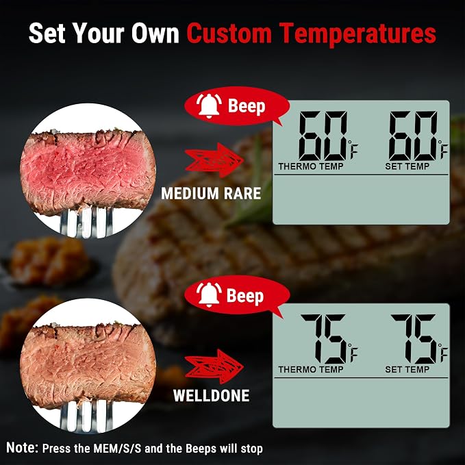 TempPro TempTrack Large LCD Digital Meat Thermometer for Cooking | Kitchen Food Thermometer With Clock Timer, Stainless Steel Temperature Probe for Oven Smoker BBQ Grill(Previously ThermoPro)