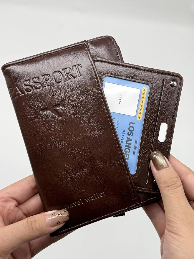 RFID Passport Wallet, RFID Passport Holder for Wallet, Essential Travel Anti-Theft Wallet Storage Case, Anti-Theft Protective Case,Coffee