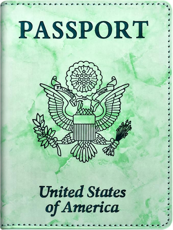 Eoehro Passport and Vaccine Card Holder Combo, Faux Leather, Compact, Lightweight, Waterproof, E-Marble Green