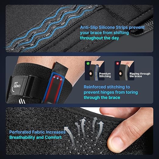 Fit Geno Hinged Knee Brace for Meniscus Tear: Adjustable Knee Support for Knee Pain w/Side Stabilizers & Hinges for Injury or Surgery Recovery - Men and Women