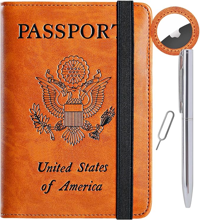 Airtag Passport Holder, Travel Essentials, Passport Cover, RFID Wallet | Passport Wallet, Travel Accessories, RFID Blocking, Synthetic Leather Card Case, International Must Haves, For Women Men