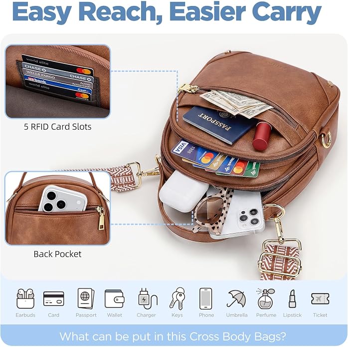 Anti Theft Crossbody Bag for Women RFID Small Purse Travel | Secure Crossbody Phone Purse with Handle, 5 RFID Slots, 7-Pocket Fits 7.9" Tablet, Adjustable Strap, Hands-Free Everyday