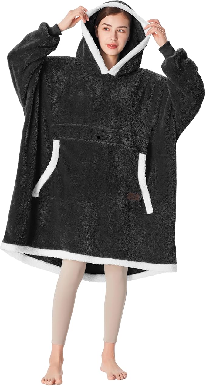 Catalonia Oversized Blanket Hoodie Sweatshirt, Wearable Sherpa Lounging Pullover for Adults Women Men