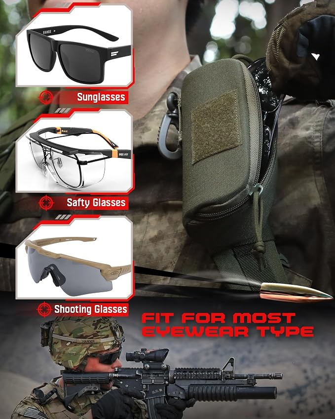 WYNEX Tactical Molle Glasses Pouch, Shockproof Eyeglass Case, Sunglass Case Hard Shell with Patch, Universal Protects Glasses