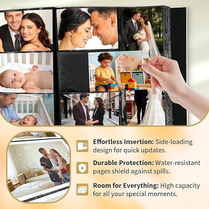 Photo Album 4x6 600 Pockets Photos, Large Capacity Leather Cover Photo Book | Slip-In Horizontal & Vertical Pockets Acid-Free Waterproof Picture Albums Great for Family Baby Wedding Holiday & Anniversary