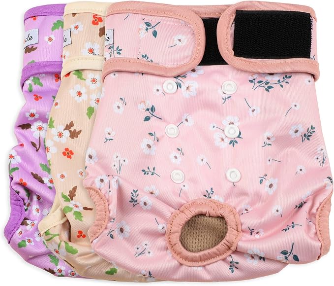Female Dog Diapers - Premium Reusable Diapers for Doggie in Heat - Highly Absorbent Dog Diapers Female for Pet Incontinence with Adjustable Snaps Flowers, XXL