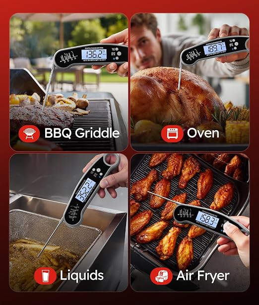 Meat Thermometer Digital, Food Thermometer for Cooking, Grey | Instant Read, for Grilling, BBQ, Air Fryer, Smoker, Candy, Kitchen Gadgets, BBQ Essentials, Gift for Dad, Men, Women