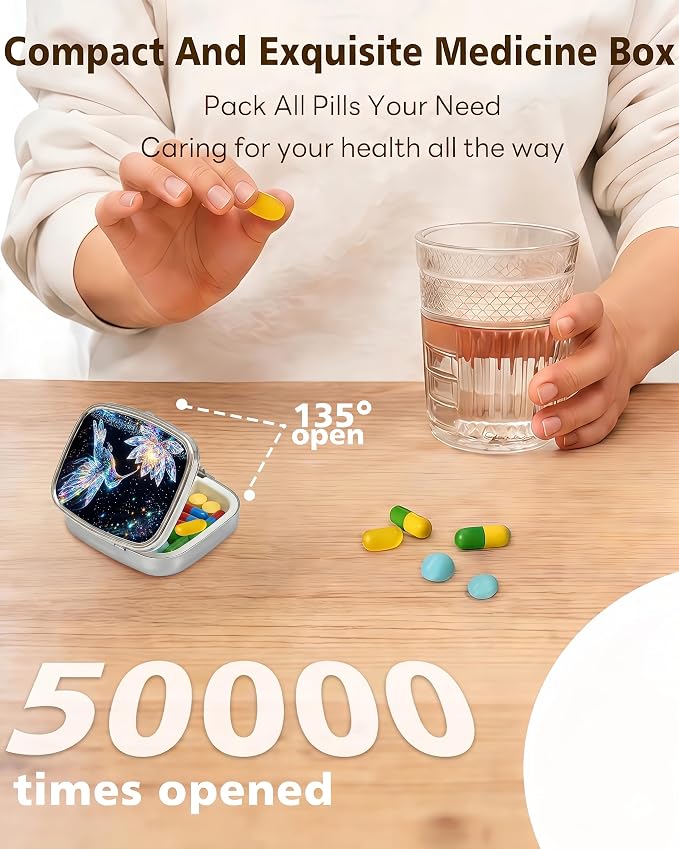 LRITER Pill Case, 2 Compartment Portable Small Travel Pill Organizer for Purse and Pocket, Stylish Medicine Case with Multiple Patterns, Daily Pillbox for Home & Travel (Lotus and Bird)