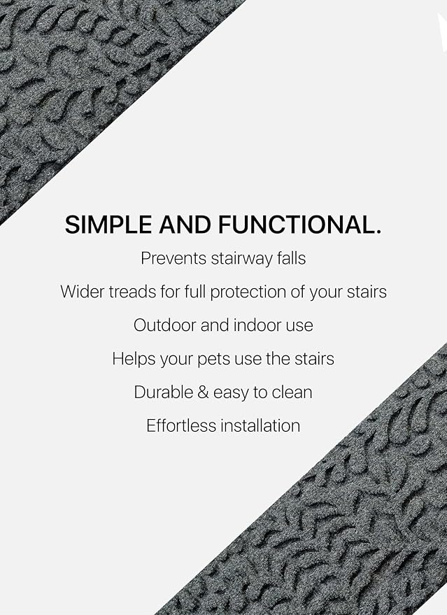 FINEHOUS Outdoor Stair Treads Non-Slip 35”x10” (6-Pack) – Carpet Treads with Rubber Backing Floral Grey