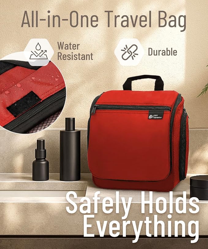 D&D Wanderlust D&D Hanging Travel Toiletry Bag for Men and Women – Cosmetics, Makeup and Toiletries Organizer Kit with 10 Compartments