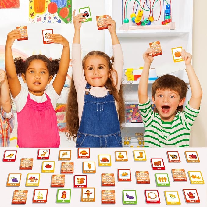 gisgfim 100 PCS Fall Memory Matching Game Thanksgiving Happy Fall Concentration Memory Games for Kids Educational Ages 3-8 A Fun & Fast Autumn Theme Memory Matching Games