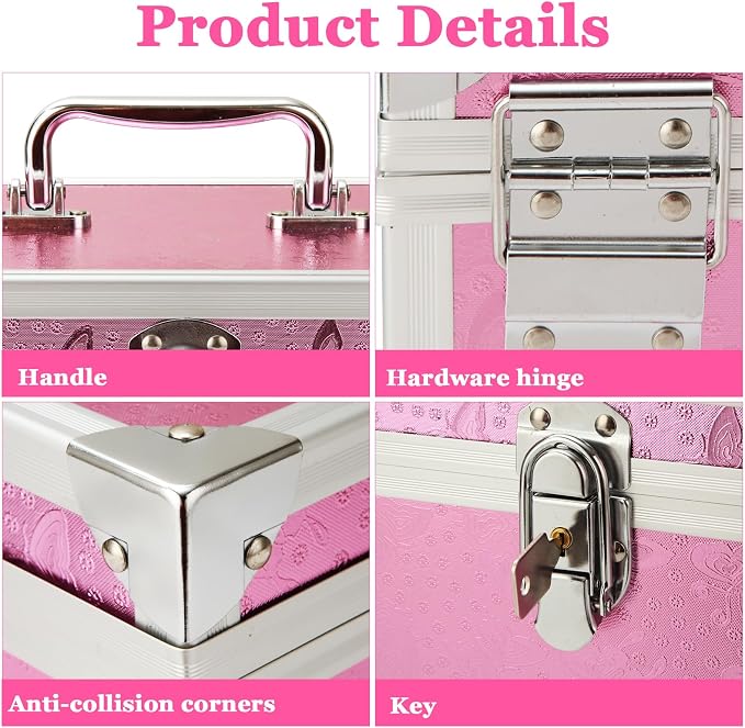 12 x 7 x 7.5 Inch Medication Lock Box with Key, Locking Box with Portable Storage Case, Security Lock Boxes Medicine Storage Box for Cash, Medicine, Documents and Valuables - Pink