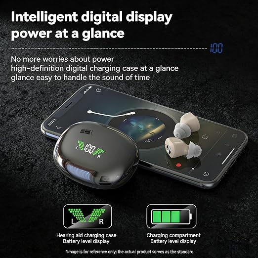 OTC Hearing Aids for Seniors-16 Channel Rechargeable Invisible ITE Hearing Aid with One-Button Operation, Noise Reduction, 3 Listening Modes, 4 Volume Levels, LED Digital Display, Long Battery Life, Easy to Use for Elderly Adults& Anti-Whistling Comfor...