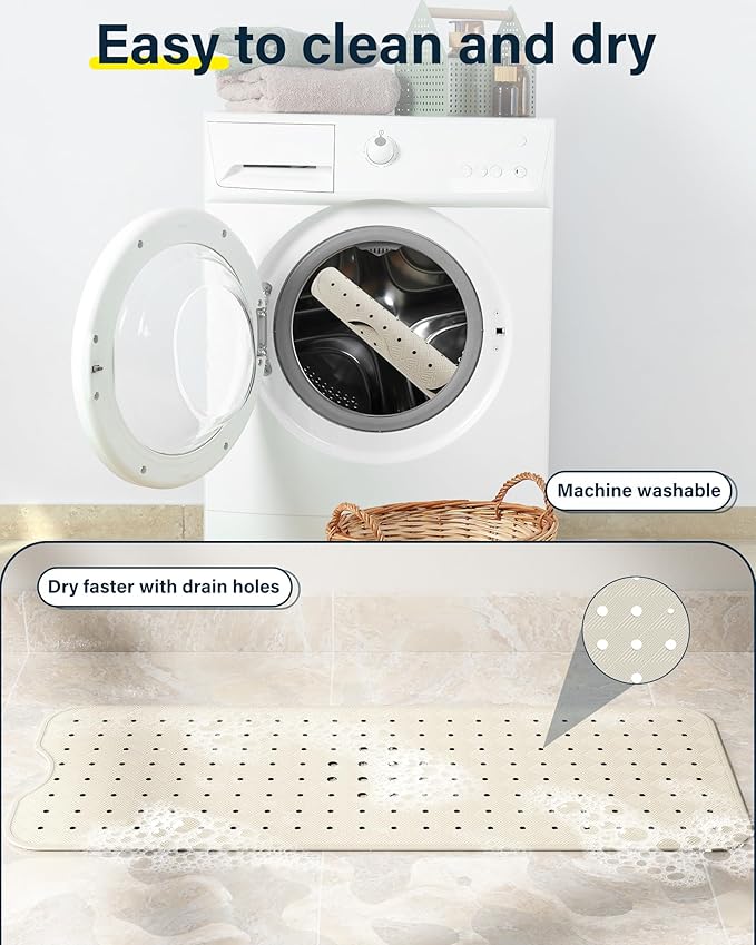 Non Slip Bathtub Mat for Tub & Shower, Machine Washable 40"x16" Anti Slip Bath Mat with 2 Hooks, Soft & Comfortable and Extra Largefor Families, Sand