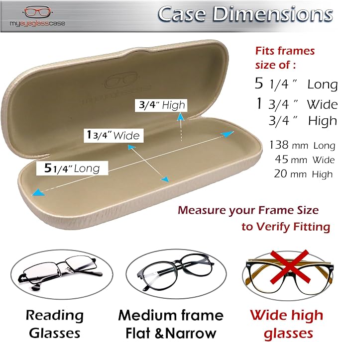 MyEyeglassCase Men Small Glasses case - Eyeglasses Hard Shell Holder Pouch & Cloth-Reading Slim & Narrow Case Heavy Duty