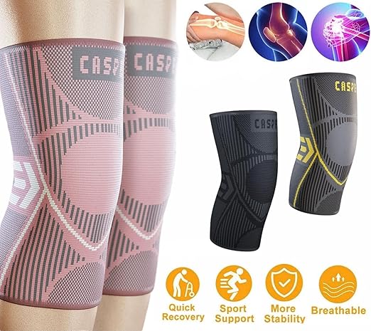 Caspe 2 Pack Knee Compression Sleeve – Knee Brace for Women & Men, Support for Running, Gym, Sports, Mild Arthritis, Pain Relief, Training, Daily Use, Workout (Pink, X-Large)