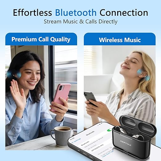 Rechargeable Bluetooth Hearing Aids for Seniors - APP Controlled, Noise Cancelling, Wireless Music Streaming, Hands-Free Phone Calls, OTC Hearing Devices (Gold Violet Clip)