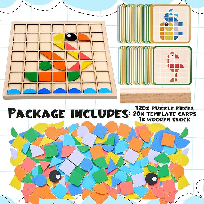 Soulchen 130 Pcs Dementia Activities for Seniors, Wooden Matching Puzzle for Elderly Dementia, Colorful Shape Pattern Alzheimers Products, Tile Matching Memory Cognitive Busy Board Gadgets Christmas