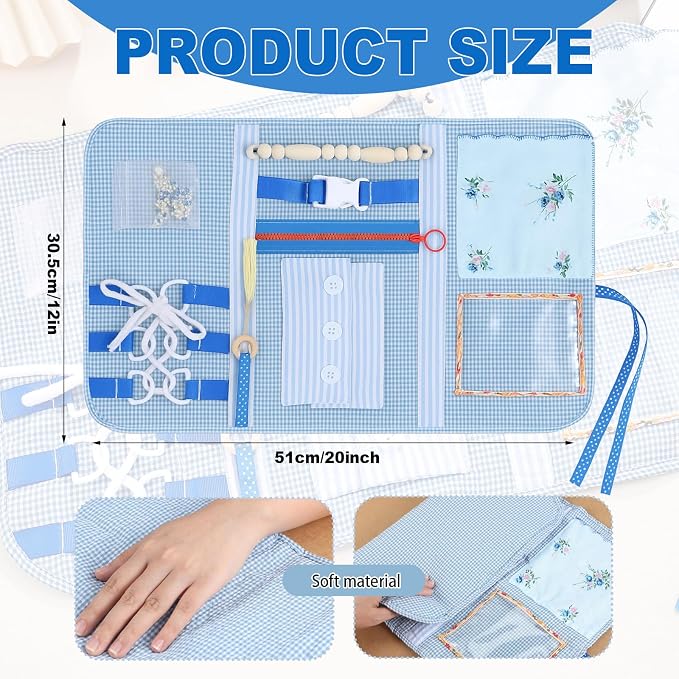 Preboun Fidget Blanket for Dementia Calming Comforting Dementia Activities Sensory Busy Blanket Gifts for Adults Seniors Elderly Alzheimers Autism, 20 x 12 Inches