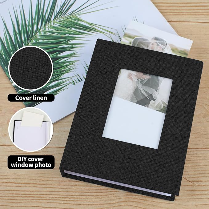 vivinin 2 Pack Photo Album 4x6, Linen Cover Photo Book, Small Photo Album Book for 36 Pockets Hold 72 Pictures, Picture Book for Photos Family Anniversaries Baby Vacations（black）