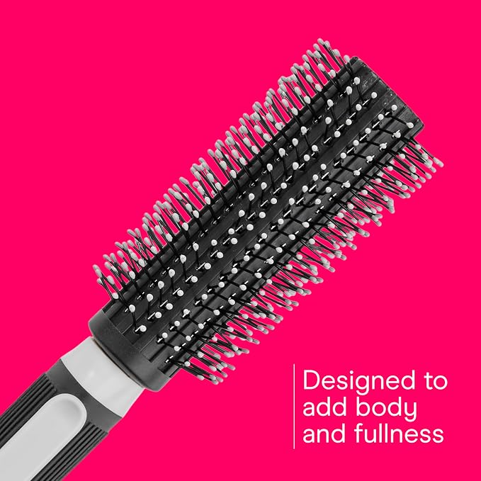 Conair Grip & Style Round Brush, Nylon Bristle Hair Brush for Blowout Styling, Ideal for Coarse, Curly, Wavy Hair, Color May Vary