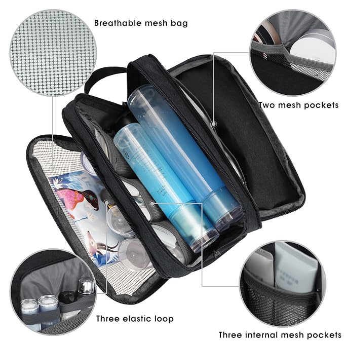 WANDF Travel Toiletry Bag for Men, Small Dopp Kit for Toiletries | Water-Resistant Fabric, Travel Bag for Toiletries, Compact Storage, Shaving Accessories, Weekend Trips