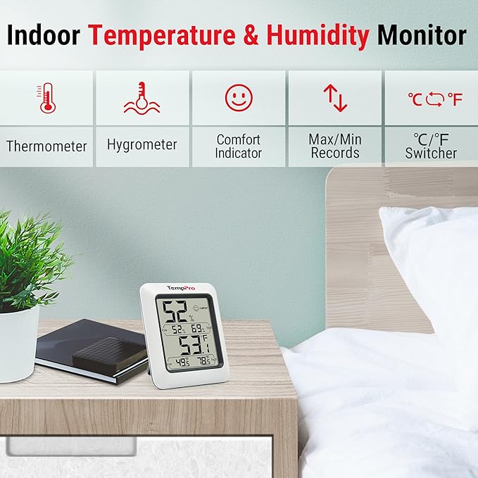 TempPro TempAir Digital Hygrometer Indoor Thermometer Humidity Monitor | Humidity Meter Room Thermometer Humidity Gauge with Temperature Humidity Monitor for House Celler Kitchen Greenhouse, 3 Pack