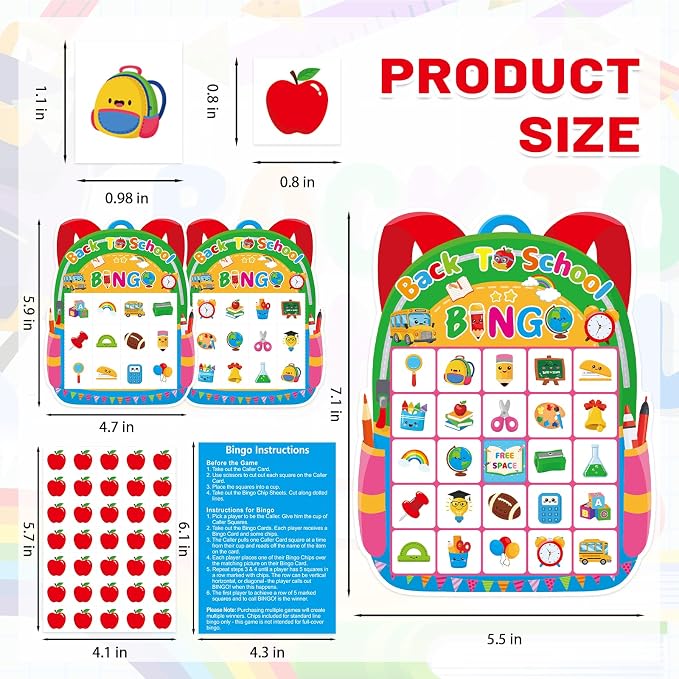 24 Player Back to School Bingo Game Cards for Group Activities Party Supplies