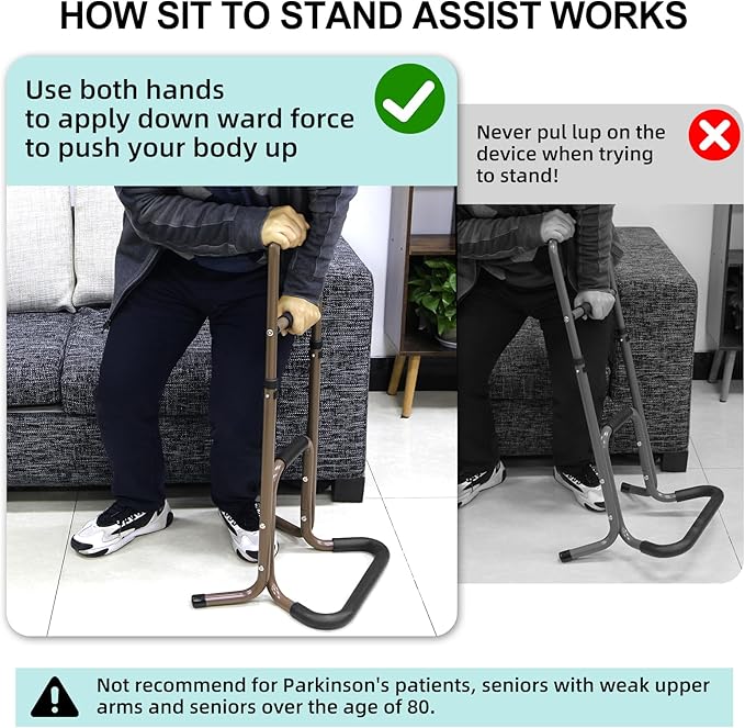 EasyVibe Aluminum Sit to Stand Lift for Elderly, Adjustable Height Stand Assist Aid with Stepped Padded Handrails, Portable Standing Assist Device with Anti-Slip Base, Supports Up to 440 lbs