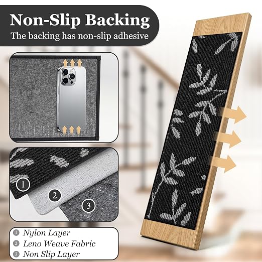 Carpet Stair Treads, Non-Slip Stair Treads for Wooden Steps Indoor | Stair Runner for Pets, Non Skid Staircase Step Treads Washable Reusable, Stair Protectors 30" x8" Set of 15, Black