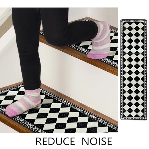 Boho Stair Treads Non Slip - Carpet Stair Treads for Wooden Steps Indoor, Stair Rugs for Kids, Elders and Dog, Stair Runners for Wooden Steps, 4 pcs
