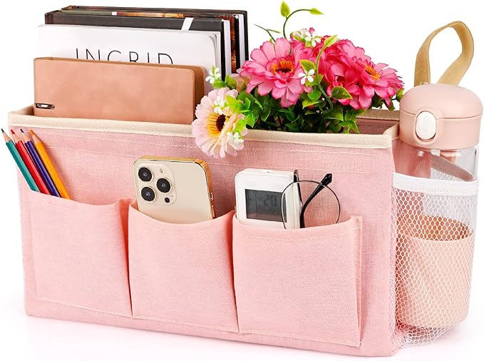 Lilithye Bedside Caddy, Bedside Storage Bag Hanging Organizer for Bunk Bed | Bed Caddy with Fixed Straps and Water Bottle Holder for Home, College Dorm, Bunk Bed, Hospital Bed and Crib Bed Rails