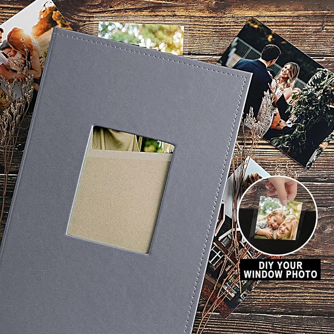 Ywlake Photo Album 4x6 300 Pockets, Leather Photo Albums Holds 300 Horizontal Only Pictures Grey