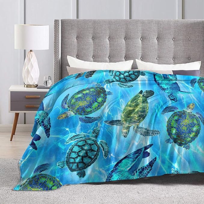 Sea Turtle Flannel Blanket Soft Cozy Nautical Ocean Turtle Fleece Plush Stuff Decor Throw Blanket Warm Sea Turtle Blanket Gifts for Girls Boys Lovers Women Adults Men Kids Bed Travel 50"x60"