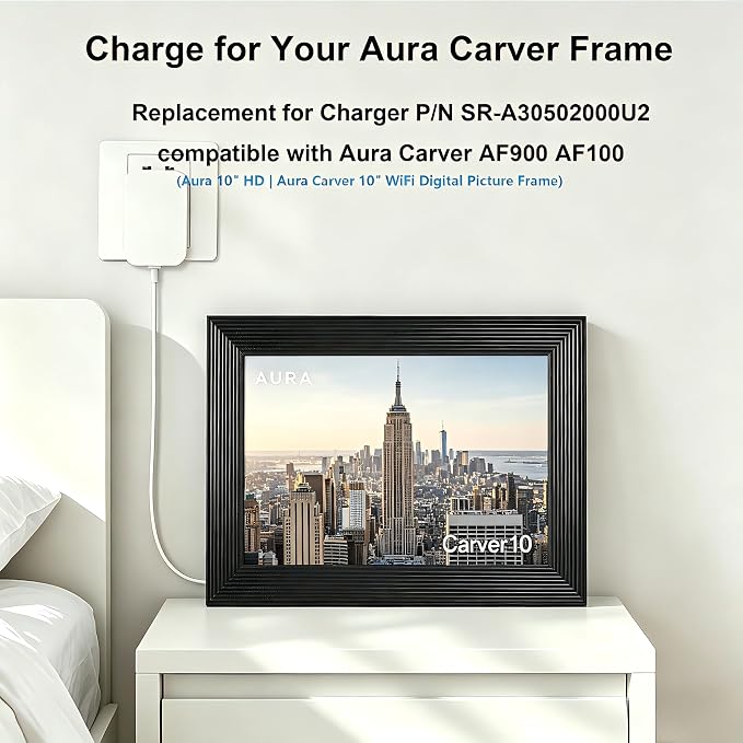 for Aura Frame Power Cord Replacement, UL Listed Charger for Aura Carver AF900 AF100 Digital Picture Frame with 5FT Charging Cable