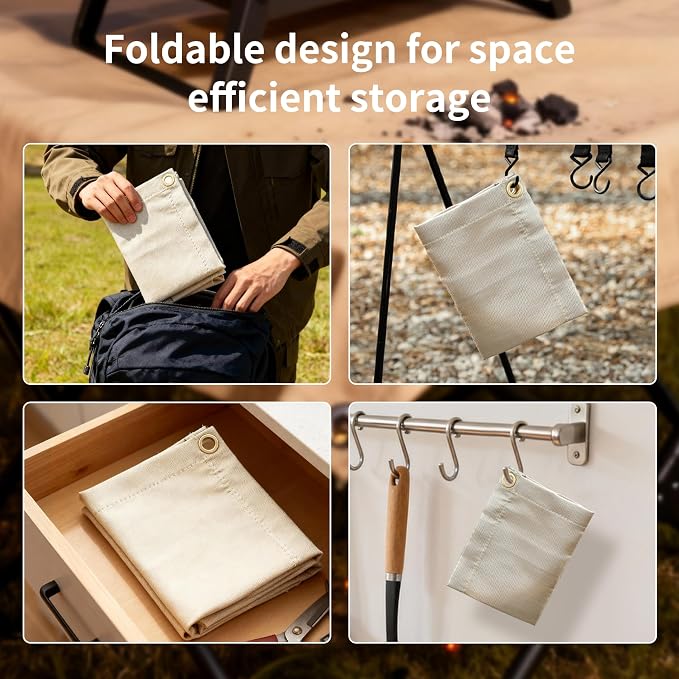 Fireproof Camping Blanket - Heat-Resistant Fiberglass Mat for Outdoor Cooking, BBQ & Emergency (Khaki 12" x 12")