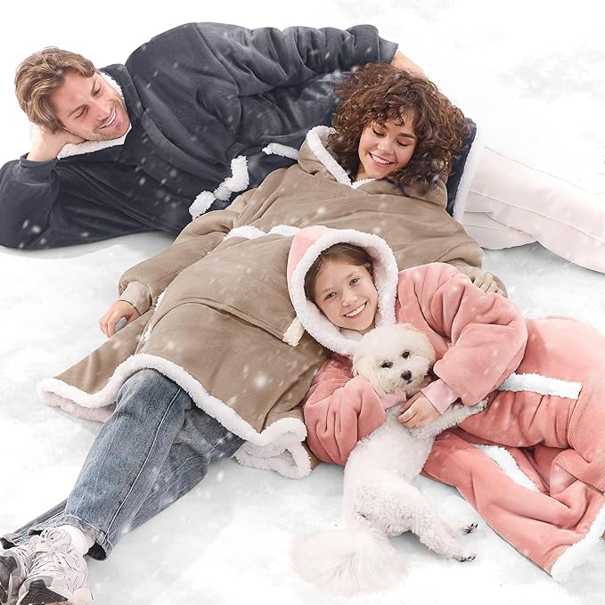 JOYWOO Nude Wearable Blanket Hoodie,Oversized Cat Lovers Sweatshirt Blanket for Adult, Birthday Gifts for Women Mom Grandma,Cozy Sherpa Hooded Blanket with Giant Pocket Winter Gifts,Nude Standard