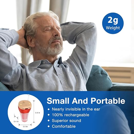 Rechargeable Hearing Aids for Adults Seniors, OTC Hearing Aids for Adults Seniors Rechargeable with Noise Cancelling, Invisible Hearing Aid, 1 Pair (Red Blue)